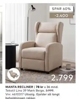 Skeidar MANTA RECLINER tilbud