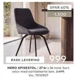 Skeidar NERO SPISESTOL tilbud