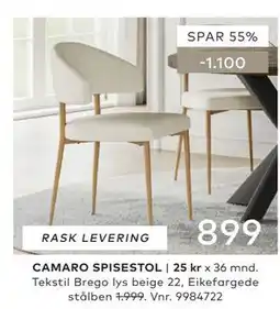 Skeidar CAMARO SPISESTOL tilbud