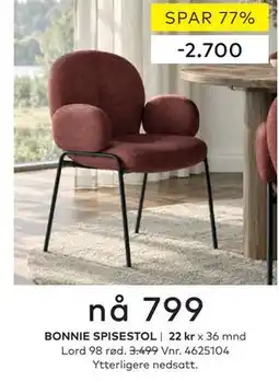 Skeidar BONNIE SPISESTOL tilbud