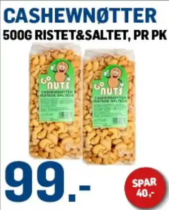 Price Lagerbutikk Go Nuts Cashewnøtter tilbud
