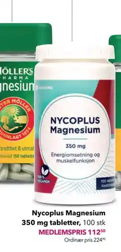 Apotek 1 Nycoplus Magnesium 350 mg tabletter, 100 stk, Medlemspris tilbud