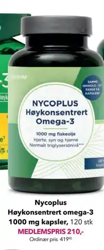 Apotek 1 Nycoplus Høykonsentrert omega-3 1000 mg kapsler, Medlemspris tilbud