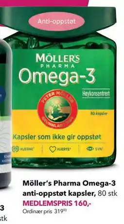 Apotek 1 Möller‘s Pharma Omega-3 anti-oppstøt kapsler, Medlemspris tilbud