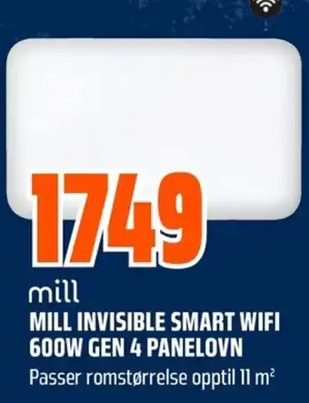 Mill invisible smart wifi 600w gen 4 panelovn