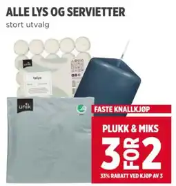 Meny Unik lys og servietter tilbud