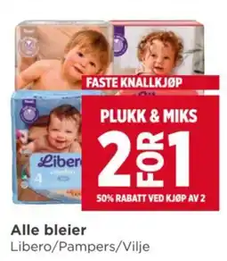 Meny Alle bleier Libero/Pampers/Vilje tilbud