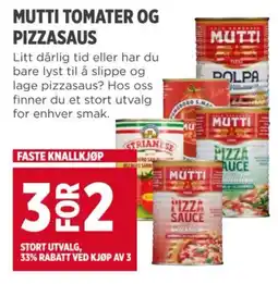 Meny MUTTI TOMATER OG PIZZASAUS tilbud