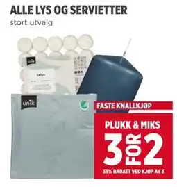 Meny ALLE LYS OG SERVIETTER tilbud