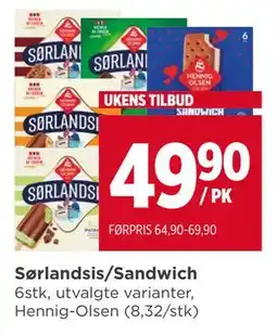 Meny Sørlandsis/Sandwich tilbud