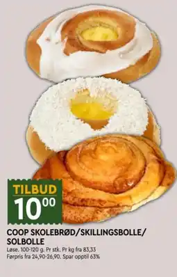 Coop Mega Coop skolebrød/skillingsbolle/ solbolle tilbud