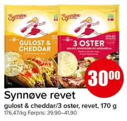 Spar Synnøve revet gulost & cheddar/3 oster tilbud