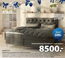 JYSK LYGNA kontinentalseng grå-40 + TOSEN overmadrass tilbud