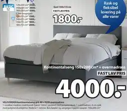 JYSK VELFJORDEN kontinentalseng grå-40 + FLYA overmadrass tilbud