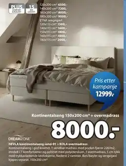 JYSK NEVLA kontinentalseng sand-91 + KOLA overmadrass tilbud