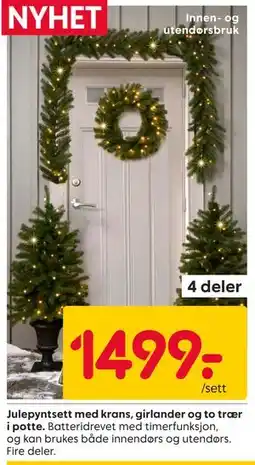 Rusta Julepyntsett med krans, girlander og to trær i potte tilbud