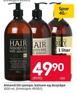 Rusta Almond Oil sjampo, balsam og dusjsåpe tilbud