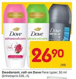 Rusta Deodorant, roll-on Dove tilbud