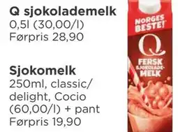 Meny Q sjokolademelk tilbud