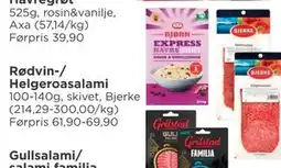 Meny Rødvin-/ Helgeroasalami tilbud
