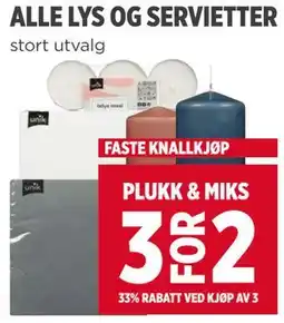 Meny ALLE LYS OG SERVIETTER tilbud