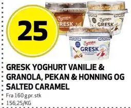 Bunnpris GRESK YOGHURT VANILJE & GRANOLA, PEKAN & HONNING OG SALTED CARAMEL tilbud