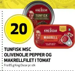 Bunnpris TUNFISK MSC OLIVENOLJE PEPPER OG MAKRELLFILET I TOMAT tilbud