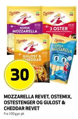 Bunnpris MOZZARELLA REVET, OSTEMIX, OSTESTENGER OG GULOST & CHEDDAR REVET tilbud