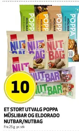 Bunnpris ET STORT UTVALG POPPA MÜSLIBAR OG ELDORADO NUTBAR/NUTBAG tilbud