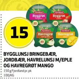 Bunnpris BYGGLUNSJ BRINGEBÆR, JORDBÆR, HAVRELUNSJ M/EPLE OG HAVREGRØT MANGO tilbud