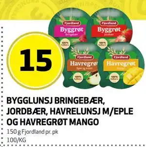 BYGGLUNSJ BRINGEBÆR, JORDBÆR, HAVRELUNSJ M/EPLE OG HAVREGRØT MANGO