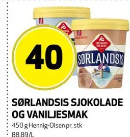 Bunnpris SØRLANDSIS SJOKOLADE OG VANILJESMAK tilbud