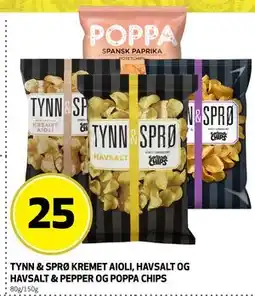 Bunnpris TYNN & SPRØ KREMET AIOLI, HAVSALT OG HAVSALT & PEPPER OG POPPA CHIPS tilbud