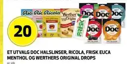 Bunnpris ET UTVALG DOC HALSLINSER, RICOLA, FRISK EUCA MENTHOL OG WERTHERS ORIGINAL DROPS tilbud