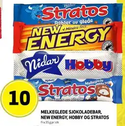 Bunnpris MELKEGLEDE SJOKOLADEBAR, NEW ENERGY, HOBBY OG STRATOS tilbud