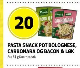 Bunnpris PASTA SNACK POT BOLOGNESE, CARBONARA OG BACON & LØK tilbud