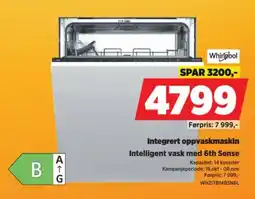 POWER Whirlpool integrert oppvaskmaskin intelligent vask med 6th sense tilbud