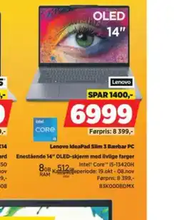 POWER Lenovo IdeaPad Slim 3 Bærbar PC 14" 8GB RAM 512GB tilbud