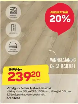Byggmax Vinylgulv 6 mm 1-stav Helsinki tilbud