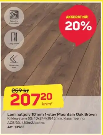 Laminatgulv 10 mm 1-stav Mountain Oak Brown