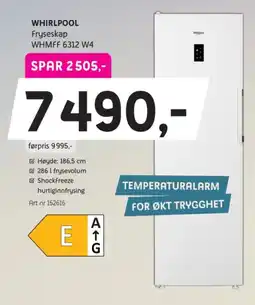 ELON Whirlpool fryseskap WHMFF 6312 W4 tilbud