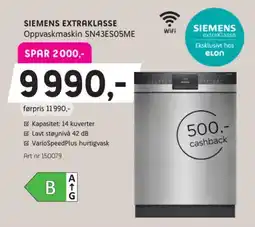 ELON Siemens extraklasse oppvaskmaskin sn43es05me tilbud