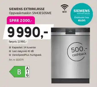 Siemens extraklasse oppvaskmaskin sn43es05me