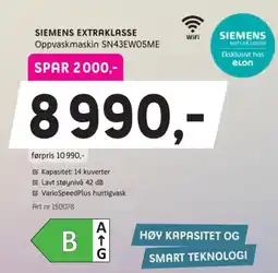 ELON Siemens extraklasse oppvaskmaskin sn43ew05me tilbud