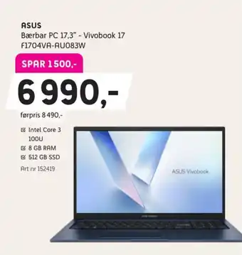 Asus bærbar pc 17,3 vivobook 17 f1704va-au083w