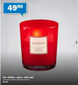 Biltema Delicious Fun stor duftlys i glass, rødt eple tilbud