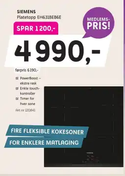 ELON Siemens Platetopp EH631BEB6E tilbud