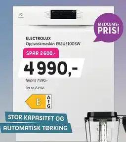 ELON ELECTROLUX Oppvaskmaskin E52UE100SW, Medlemspris tilbud