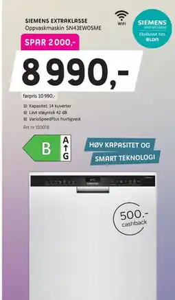 ELON SIEMENS EXTRAKLASSE Oppvaskmaskin SN43EW05ME tilbud