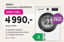 ELON BOSCH Vaskemaskin WAN28290SN, Medlemspris tilbud